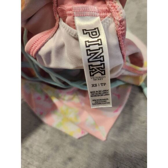 Victoria's Secret Pink XS Flounce Halter Bikini Top Pink Floral - Picture 3 of 3